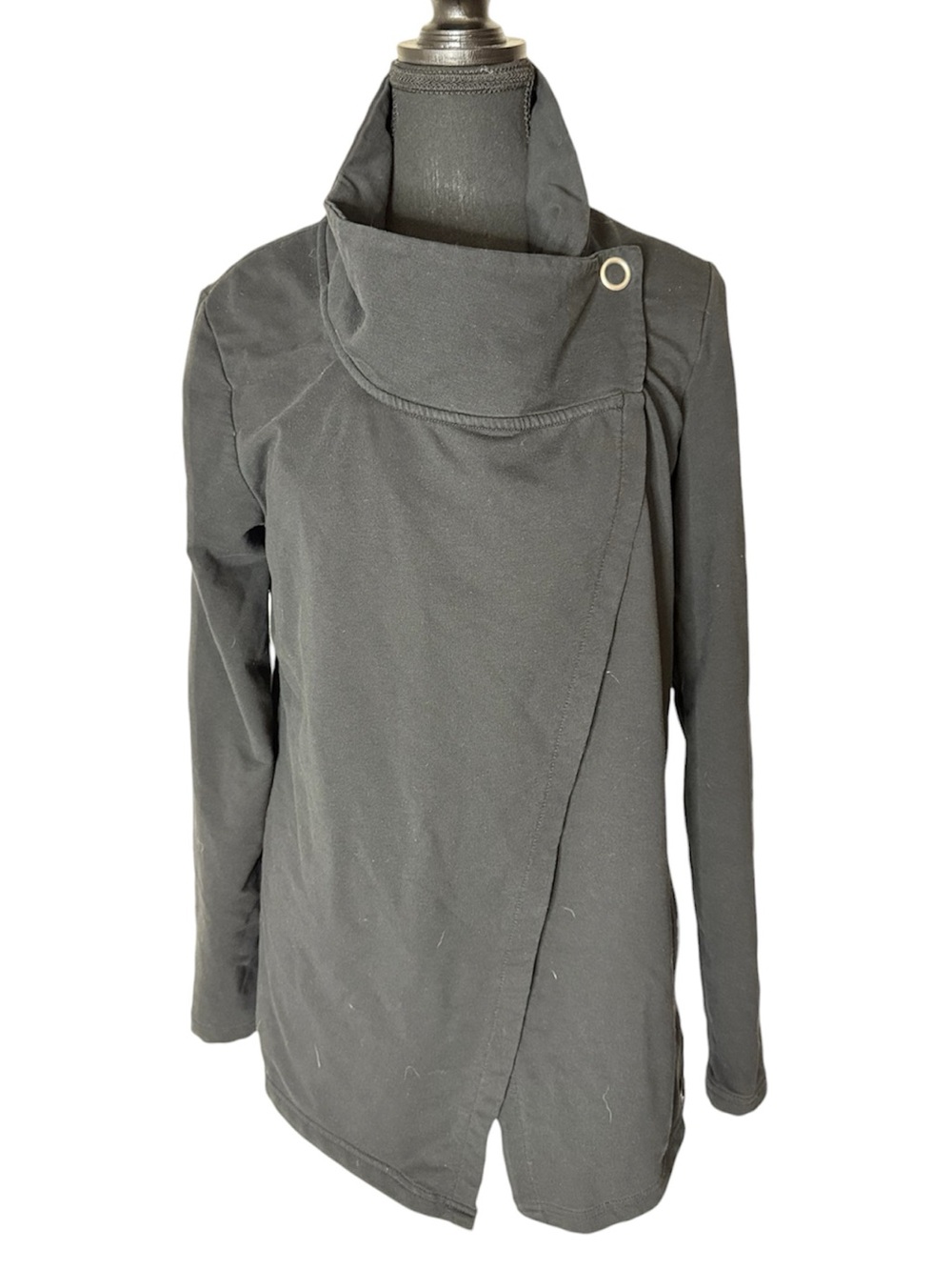 DANSKIN Black Wrap Cowl Neck Cardigan Sweater Snap Yoga Size Medium